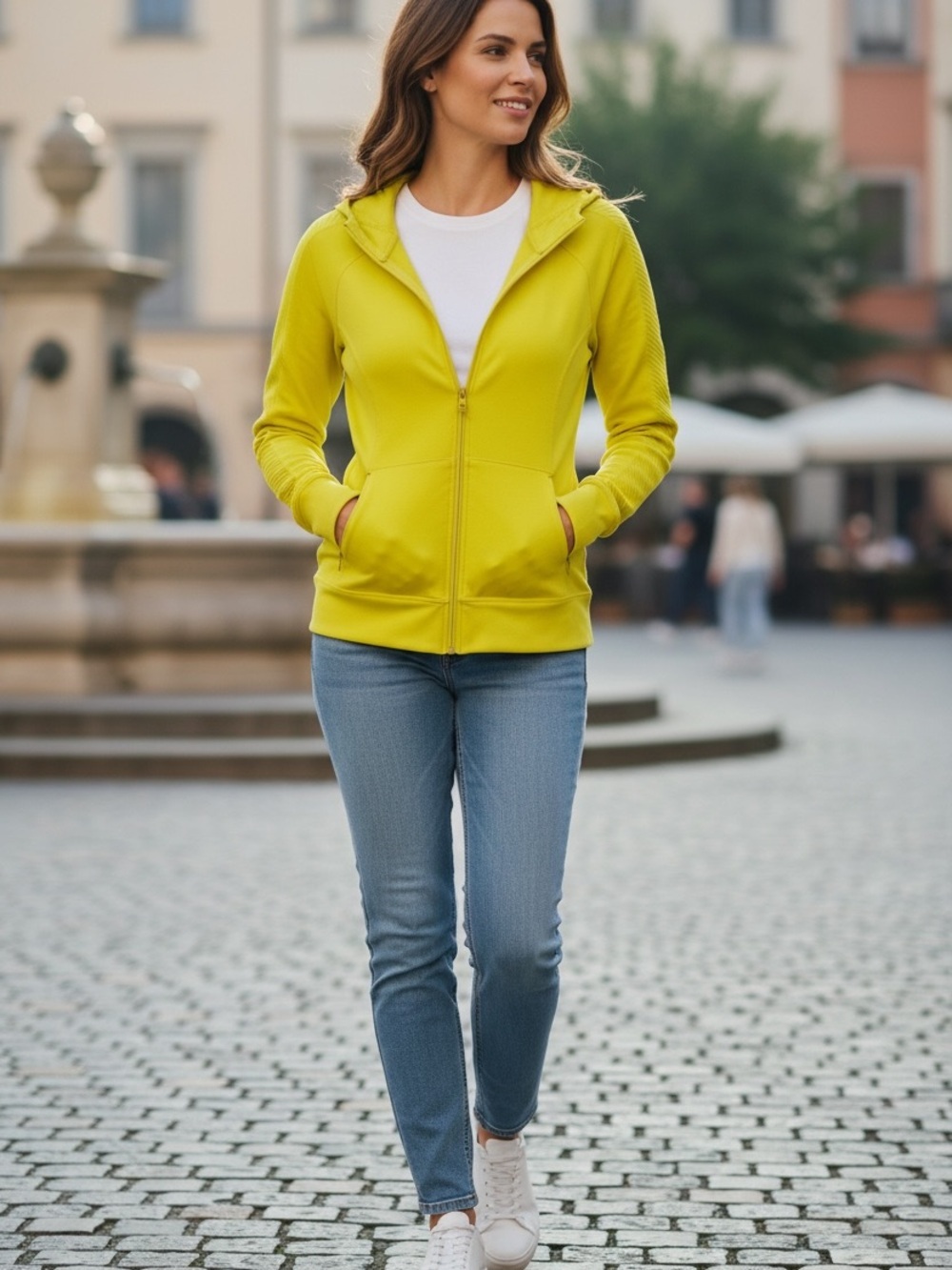 Zella Bright Yellow Full-Zip Hooded Sweatshirt